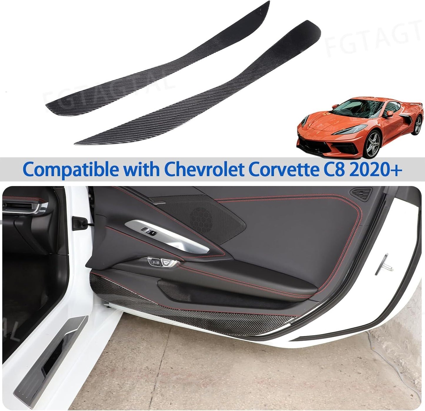 Car Door Anti Kick Panel Cover for Corvette C8 2020-2024 Real Carbon Fiber