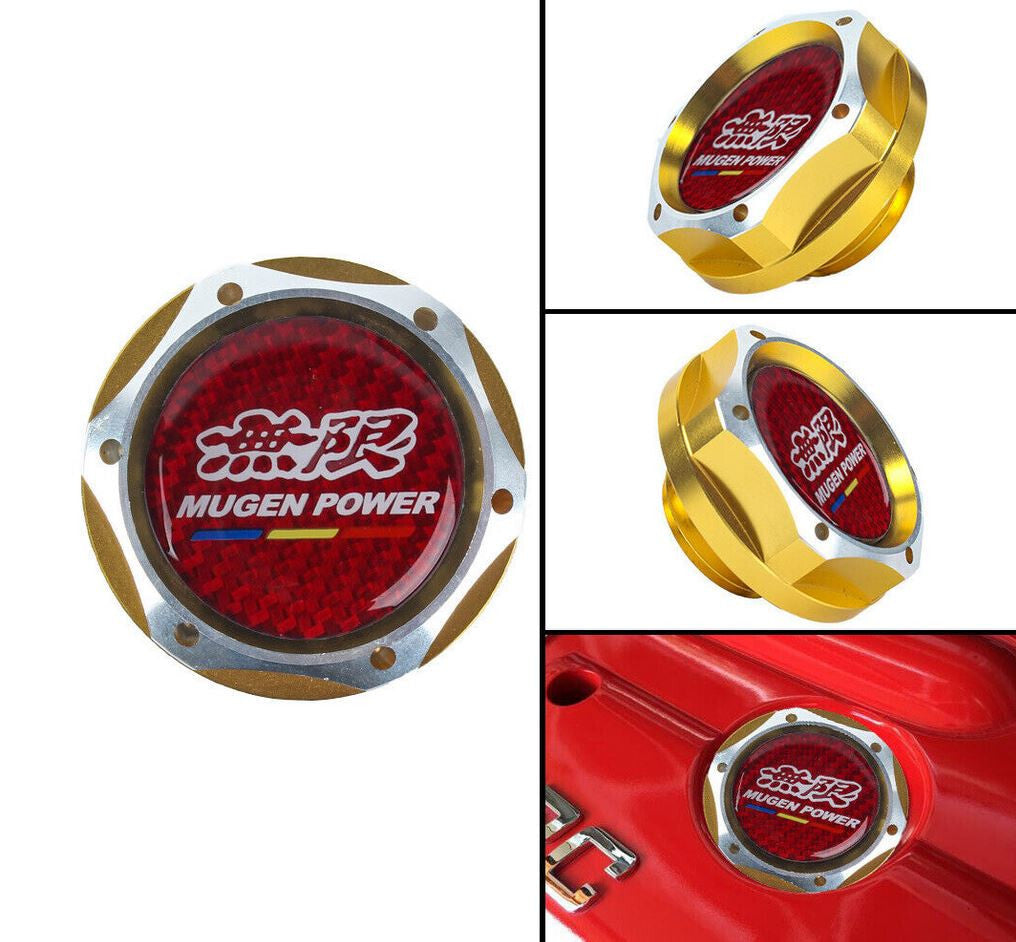 Oil filler cap for JDM Mugen engines, gold and red carbon fiber, suitable for Honda for Acura .