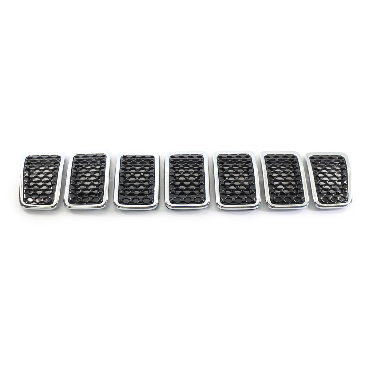 Chrome ring mesh front grille accessory for Jeep Cherokee 2019, 2020, 2021, and 2022 models.