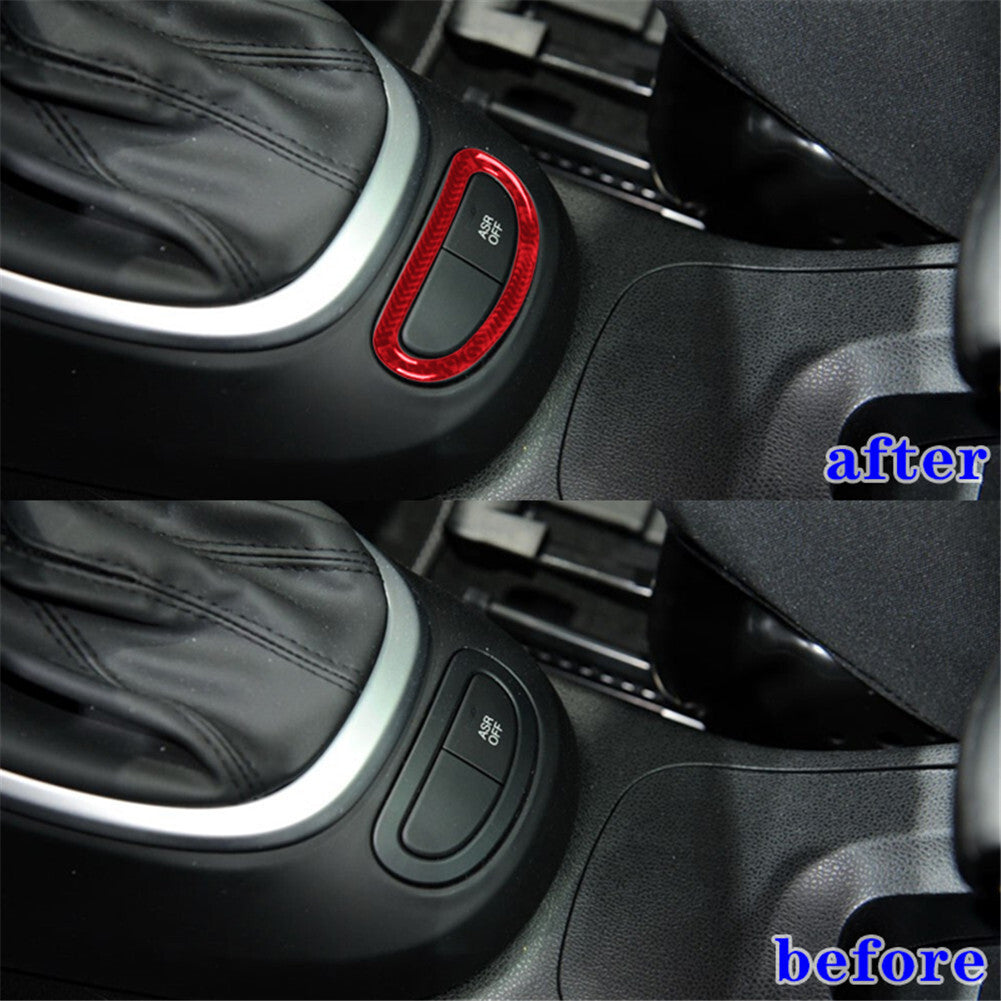 Red Carbon Fiber Gear Shift Console Button Trim For 2014-2017 for Fiat 500L