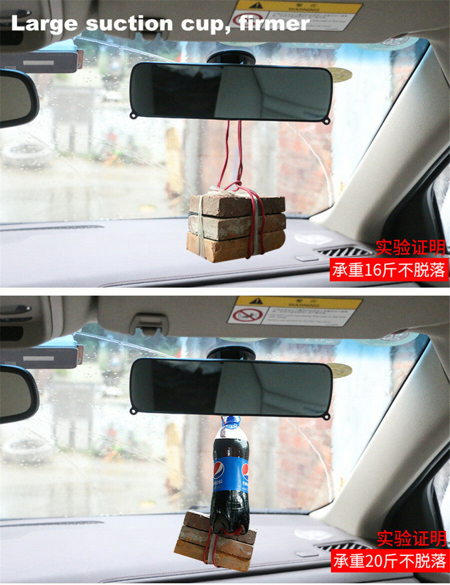 Large Sucker Rear View Mirror Wide Flat Clear Lens Car Dash Mount Rearview Black