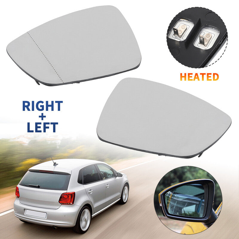2x Left Right Side Heated Mirror Glass Convex Base Plate For 2010-2017 for VW POLO