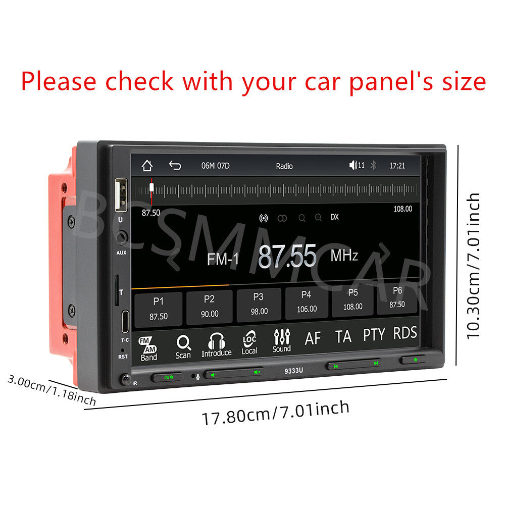 7in Touch Screen Double Din Car Stereo Radio Bluetooth For CarPlay W/Camera