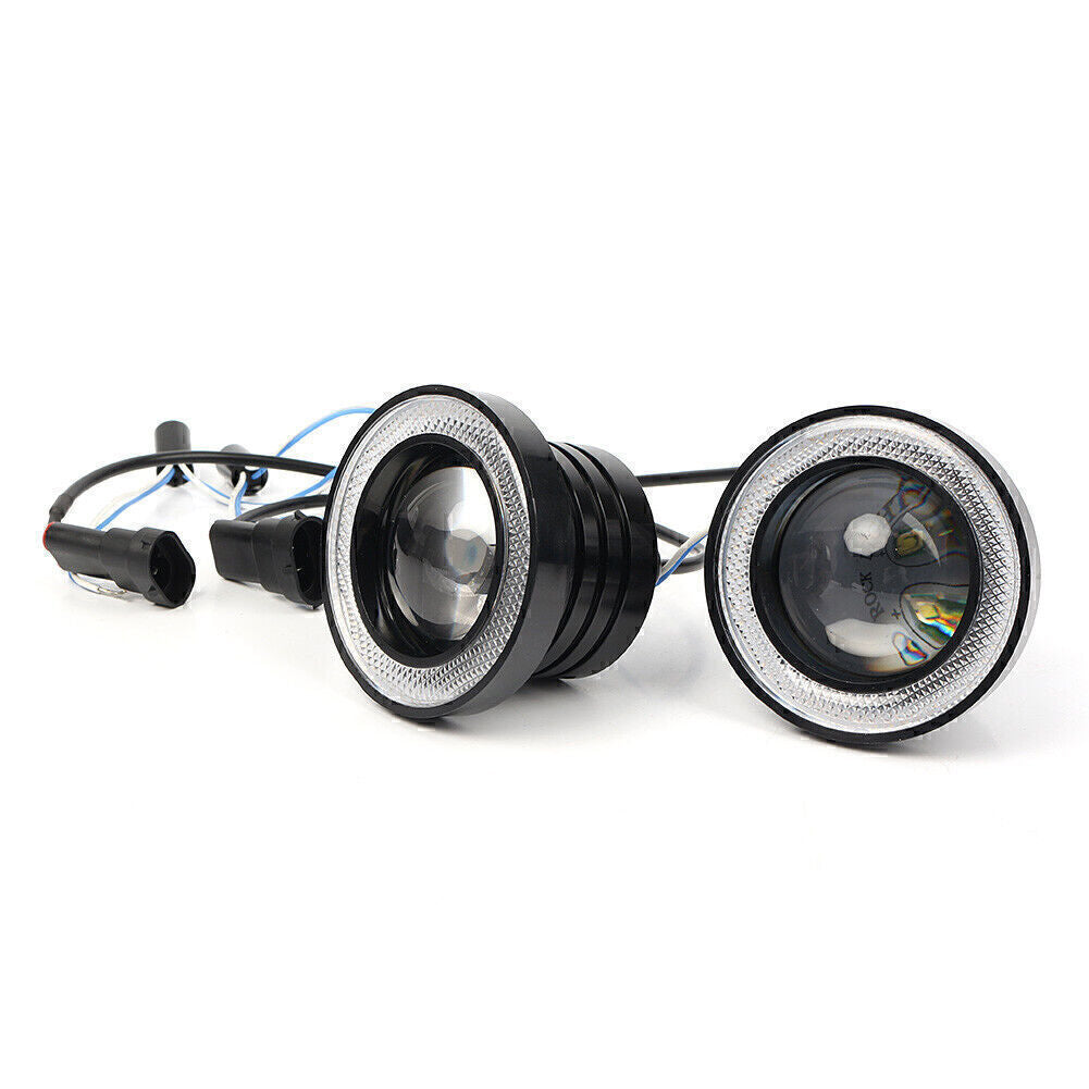 2-piece LED daytime running fog light projector with blue angel eye ring light bulb 2.5
