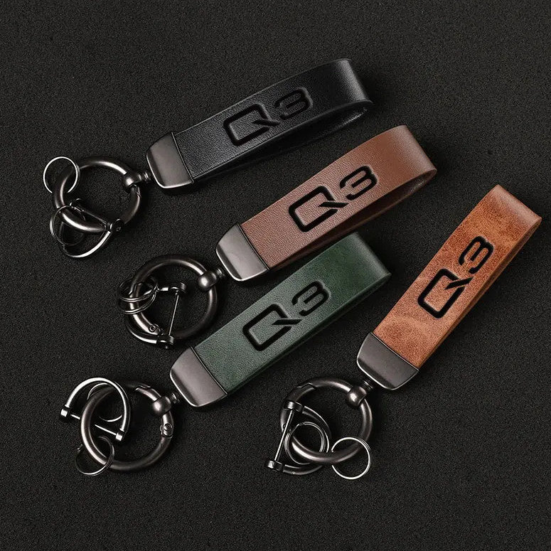luxury leather car keychain/key ring in dark green for Volvo R design