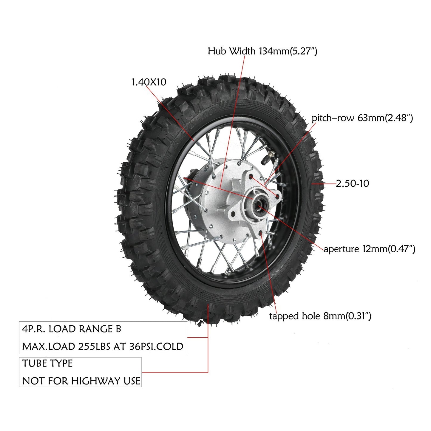 12mm Front Rear 10 Wheels 2.50-10 Tyre Rim + Sprocket for Honda CRF50 TTR50