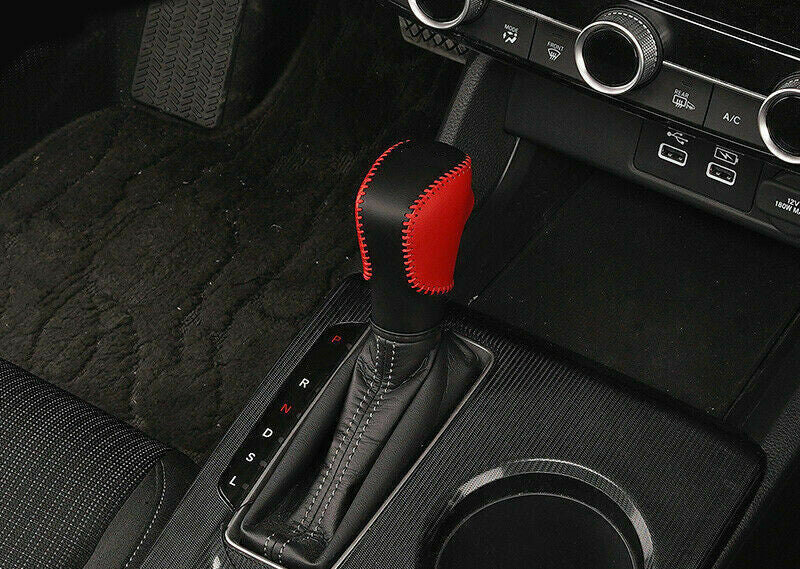 for Honda for Civic 11th 2022-23 BlackRed Leather Gear Shift Knob Holster Cap Trim