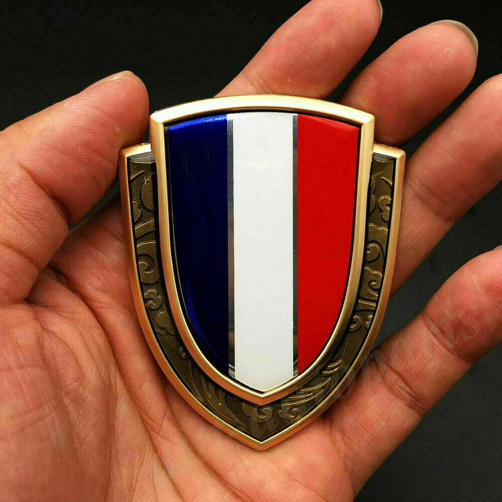 2pcs Gold Metal France French Flag Car Door Side Emblems Stickers