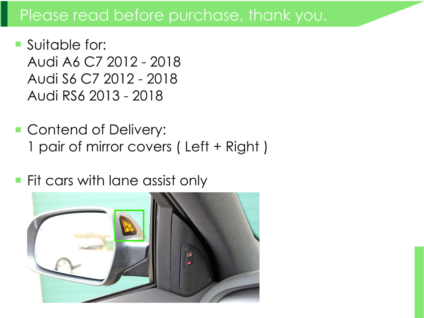 Matte Chrome Side Mirror Cover Caps for Audi for A6 C8 A7 for A8 19+ With Lane Assist
