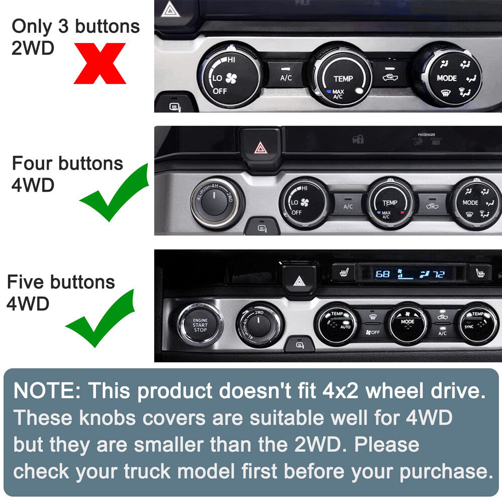 4Pcs AC Console 4WD Switch Knob Ring Cover Trim for Toyota Tacoma 2016-2020 Blue