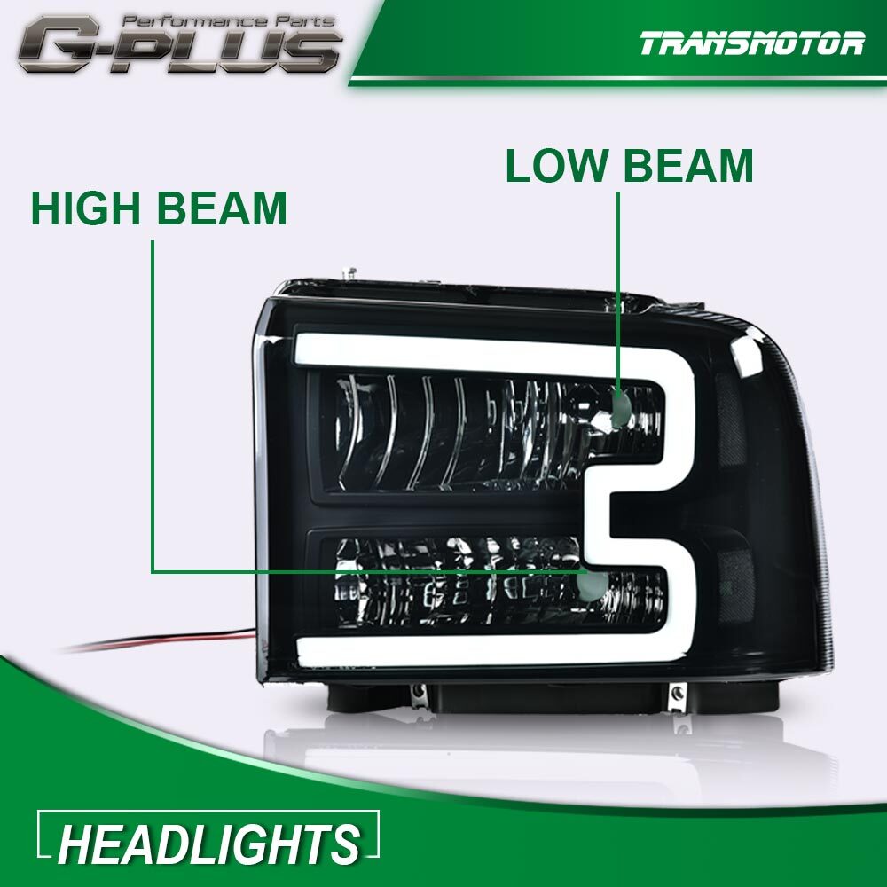Suitable for 2005-2007 for Ford F250/F350 Super Mission Smoked Lens LED DRL Headlights (Pair)