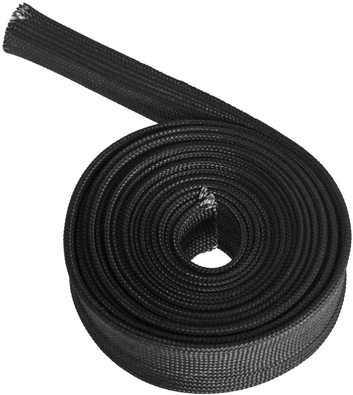 Heat hose fiberglass-wrapped shield for electrical wires and fuel lines, heat insulation cover, black, suitable for automotive applications.