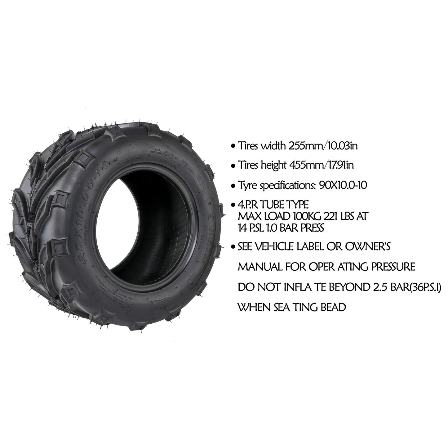 2-pack of 20x10.00-10 tubeless tires suitable for Yamaha , for Honda ATV, UTV, and four-wheel go-karts.