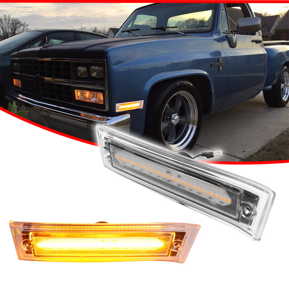 Transparent amber front bumper side marker lights suitable for Chevrolet C10, C20, C30, and for GMC models 81-91.