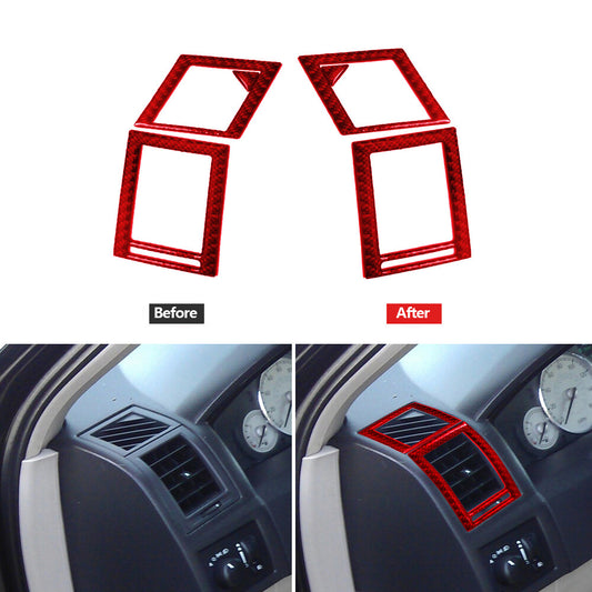 Red Carbon Fiber Console Air Vent Outlet Cover Trim for Chrysler 300 2005-2007