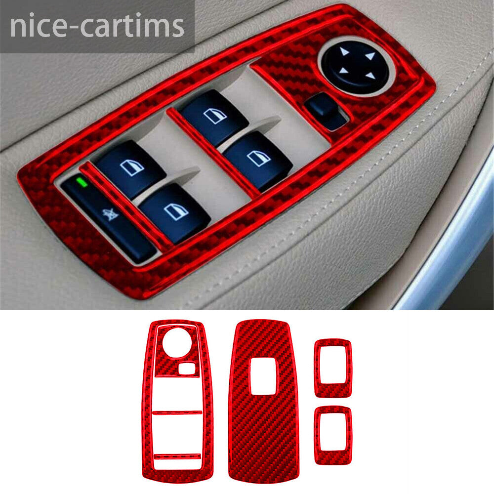 7¡ÁRed Carbon Fiber Window Lift Switch Button Panel Trim for BMW X3 E83 2004-2010