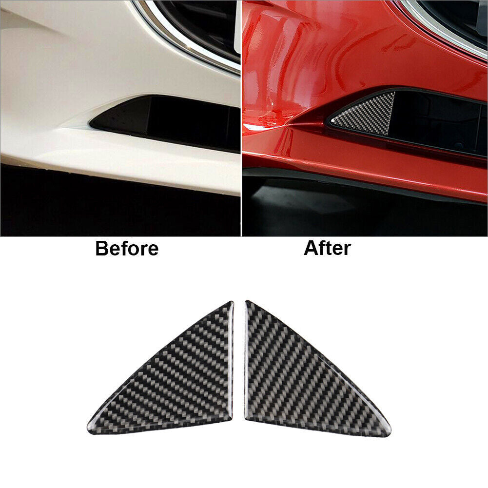 2X Carbon Fiber Front Bumper Grille Cover Trim for Mazda 3 Axela 2014-2016
