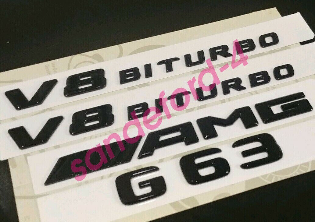 G63 + AMG Badge + V8 BITURBO Gloss Black Trunk Fender Emblem FOR W463 W464