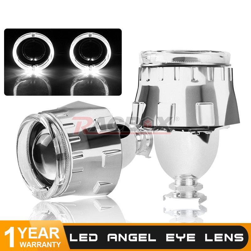2.5inch RHD White LED Angel Eyes Projector Lens w/Shroud Headlight Retrofit