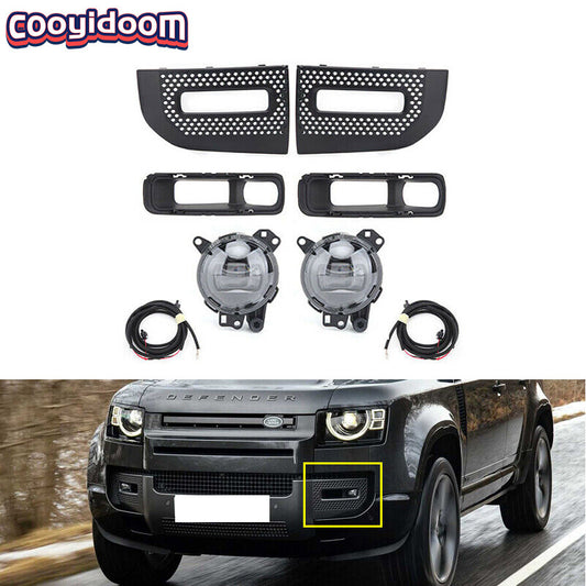 Suitable for 2020-2022 for Land Rover for Defender : Front bumper LED fog lights + grille cover (1 set)
