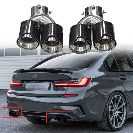 STAINLESS QUAD EXHAUST TIP FINISHERS FOR 2019-25 for BMW G20 M340i 330i CARBON FIBER