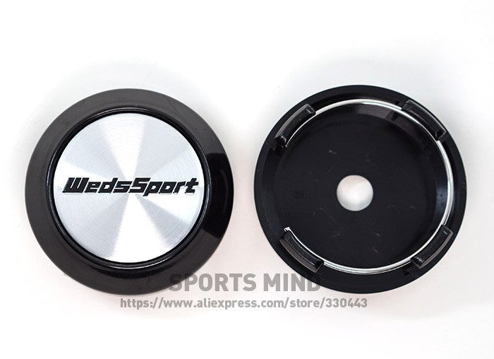4-Piece Set of 64mm Weds Sport Badge Wheel Center Covers, Hub Covers, and Rim Covers in Silver TE37