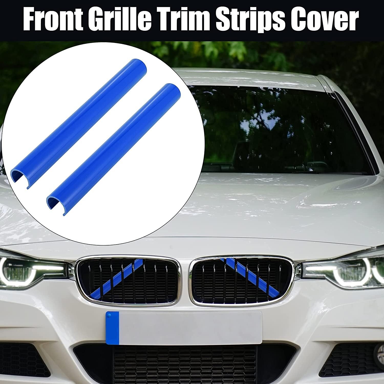 2x Blue Front V Brace Grill Trim Strips Cover Fit for BMW 1 2 3 4 Series F20 F30