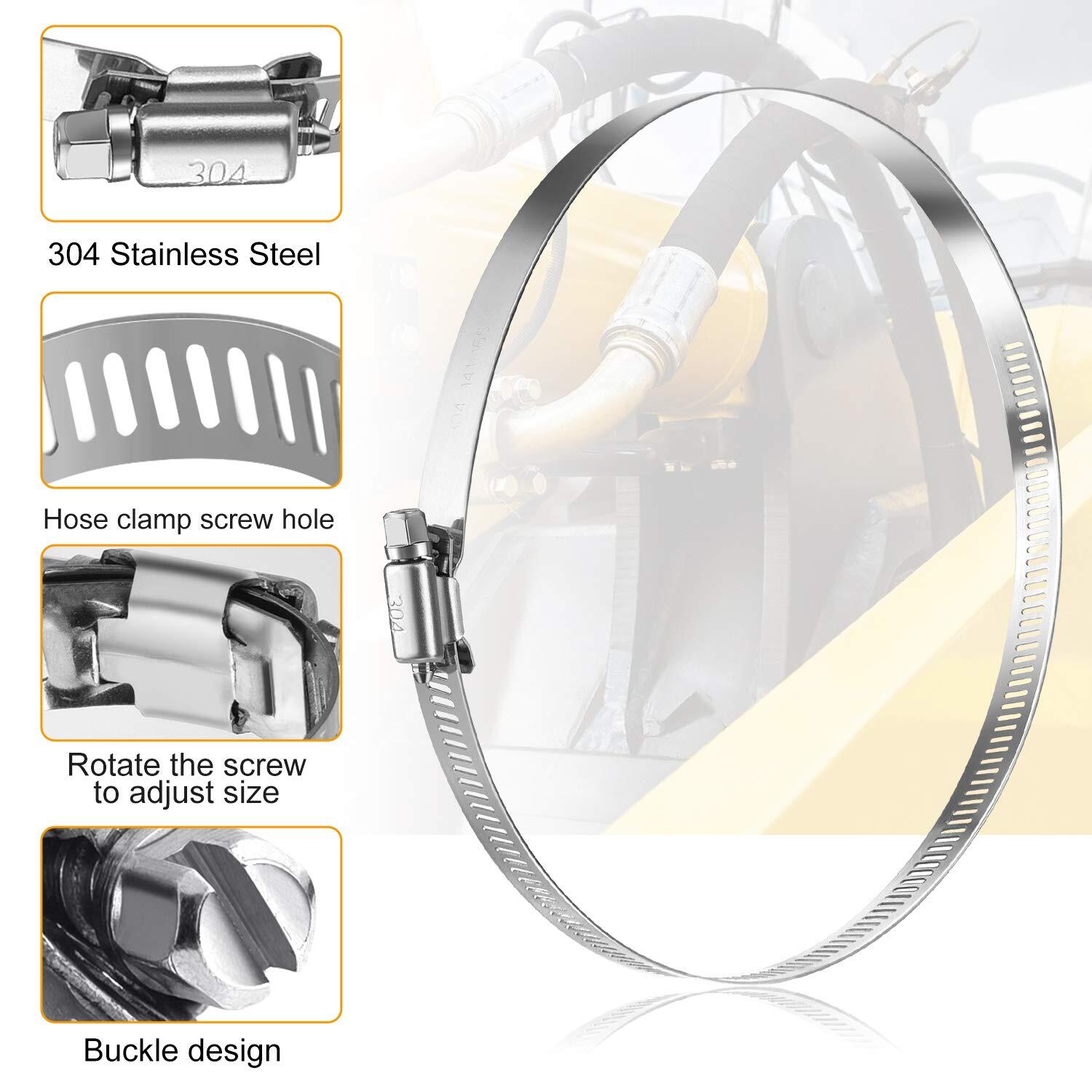 8-inch Adjustable Stainless Steel Hose Clamp Worm Gear Clamp 6-Piece