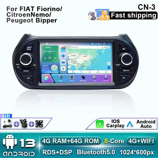 for Fiat Fiorino Qubo for Citroen Nemo for Peugeot Bipper Car Radio Carplay Screen GPS