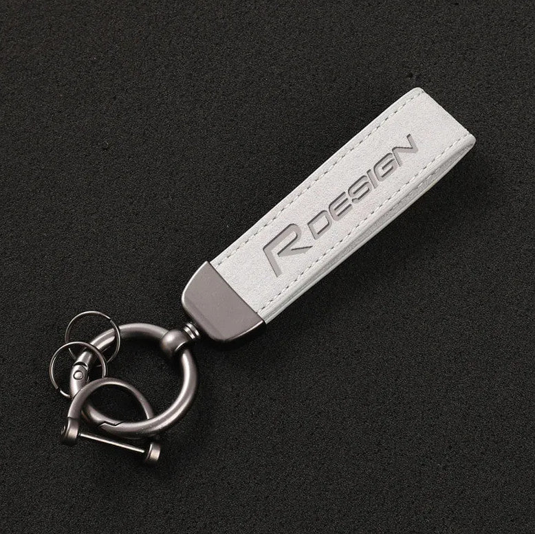 Suitable for Volvo R design car keychain, automatic key ring, suede accessory, gift, white
