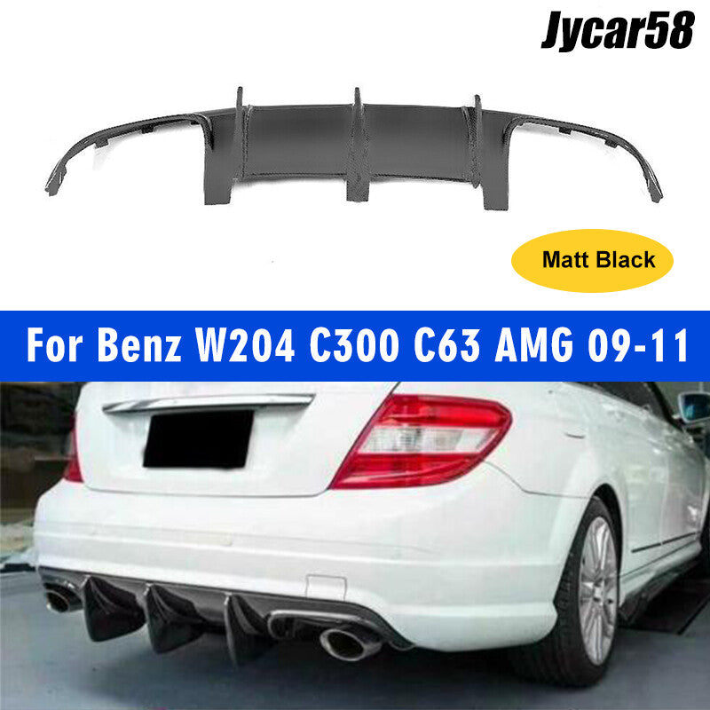 Fits for Benz W204 C63 AMG 09-11 Matte Black Rear Bumper Diffuser Spoiler Big Fins