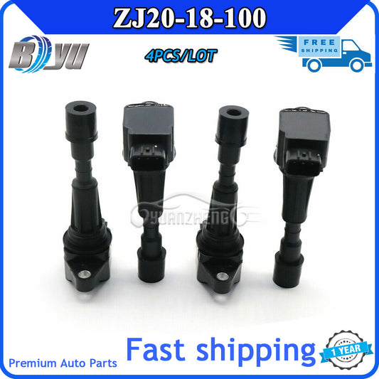 Ignition Coil Kit (4 pieces) ZJ20-18-100A suitable for 11-15 Mazda2 1.5L-L4 and Mazda3 1.4L-1.6L engines.