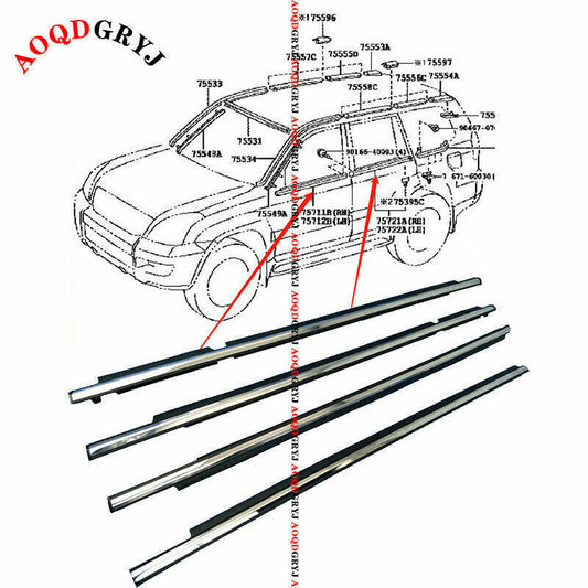 For Prado FJ/LC120 GX470 2003-2009 QuarterDoor Belt Moulding W/ Chrome Strip 4x