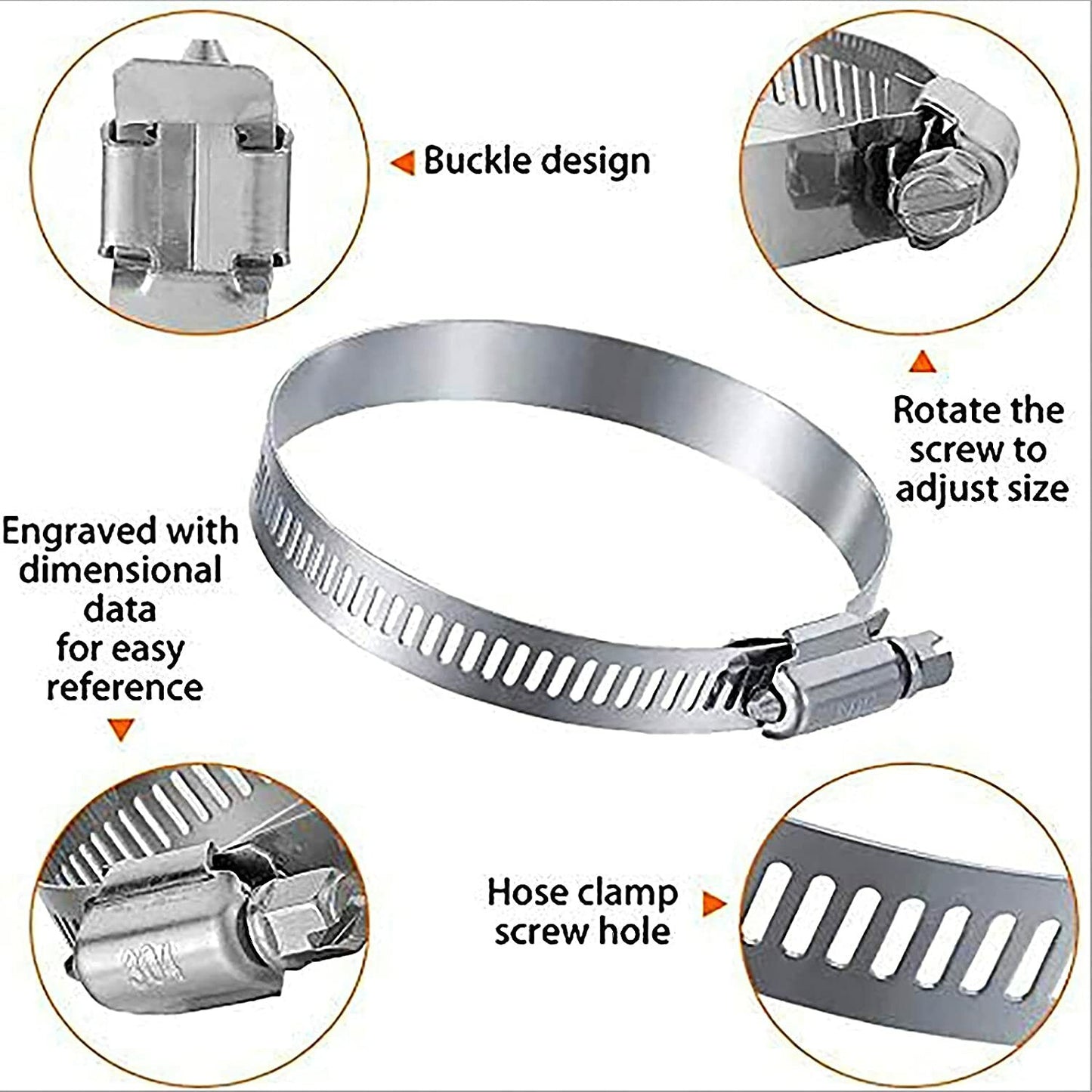6-inch heavy-duty stainless steel hose clamp for automotive fuel hoses - Worm Drive