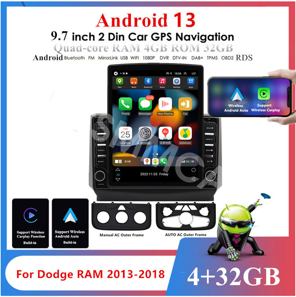 Android 13 For Carplay Stereo Radio Fit For 2013-2019 for Dodge for Ram 1500 2500 3500