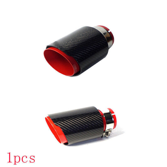 1Pcs Exhaust Tip Muffler end Pipe 2.5 63MM Inlet Red Steel Black Carbon Fiber