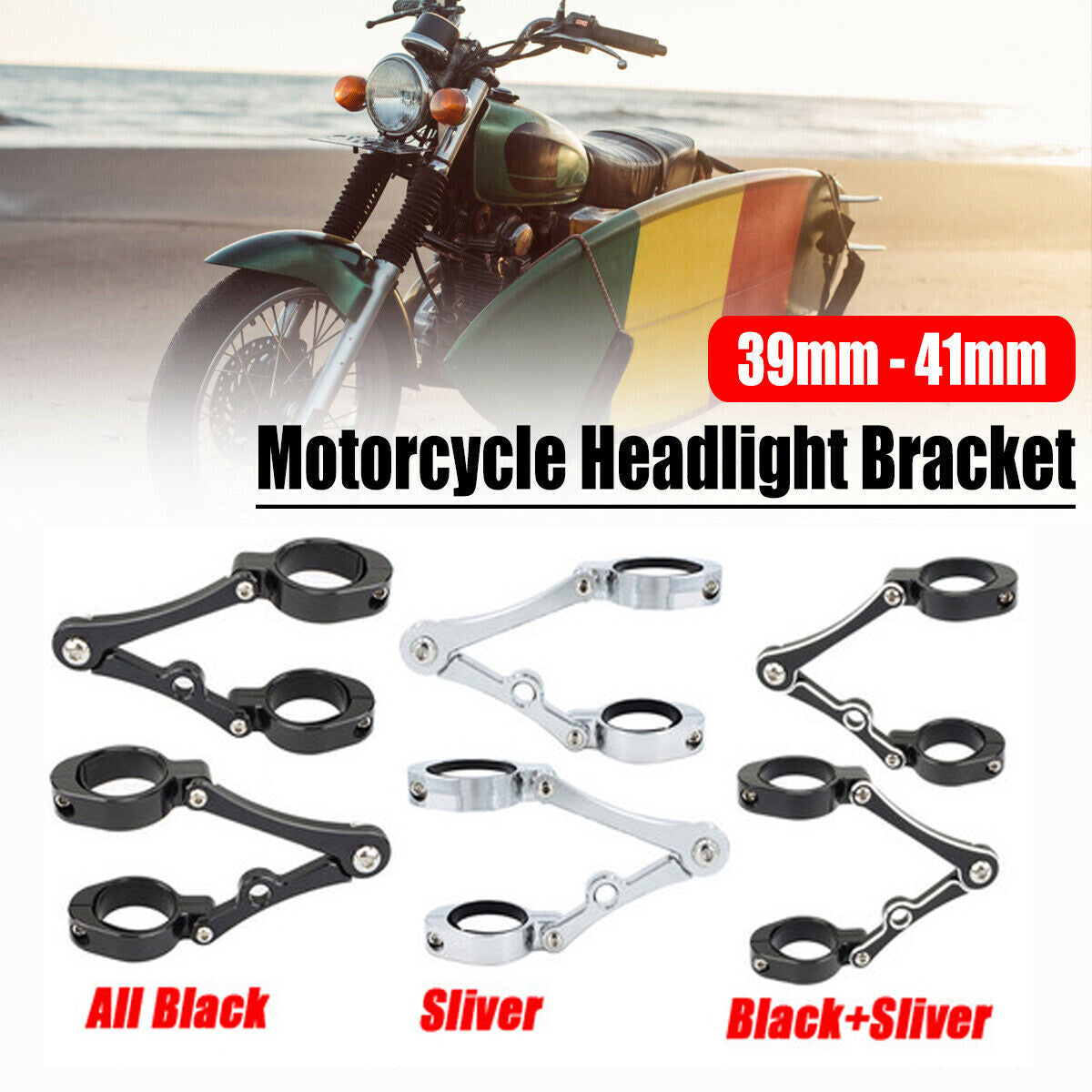 Universal motorcycle headlight bracket/mount for 3mm-9-41mm fork tubes.