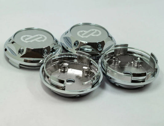 4-piece set of 68mm Enkei badge wheel center caps, hubcaps, and rim caps in silver chrome.