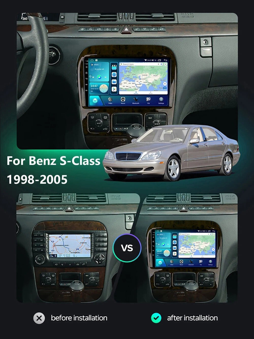 for Mercedes for Benz S-Class W220 Android CarPlay Car Radio GPS Multimedia Screen