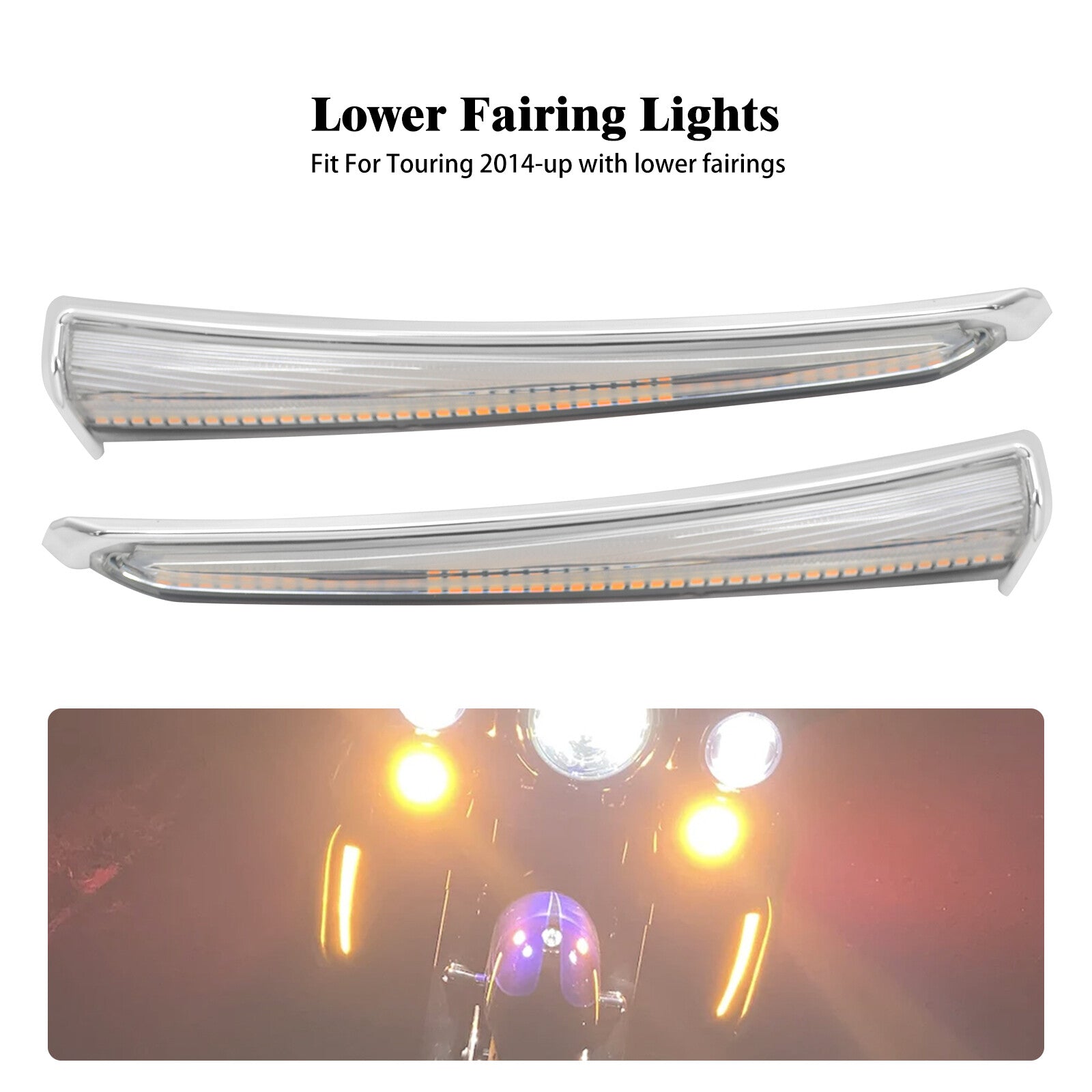 Chrome LED Lower Fairing Running Turn Signal Light Fit For Touring Glide 2014-23