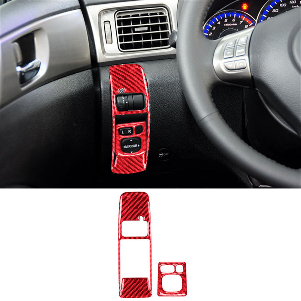 2x Red Carbon Fiber Dim Light Control Cover Trim for Subaru Forester 2009-2013