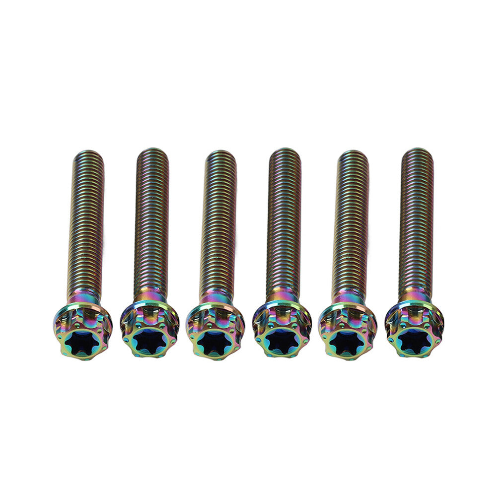 6pcs Bolts Torx Head Flange Screws M6x55mm Rainbow For Motorcycle Bike