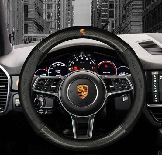 BLACK 15 Genuine Leather Car Steering Wheel New Cover for Porsche