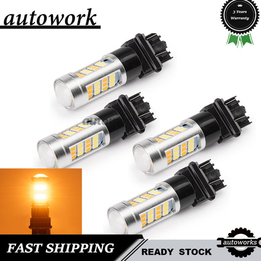 4PCS 3157 White/Amber LED DRL Switchback Turn Signal Parking Light Bulb New US