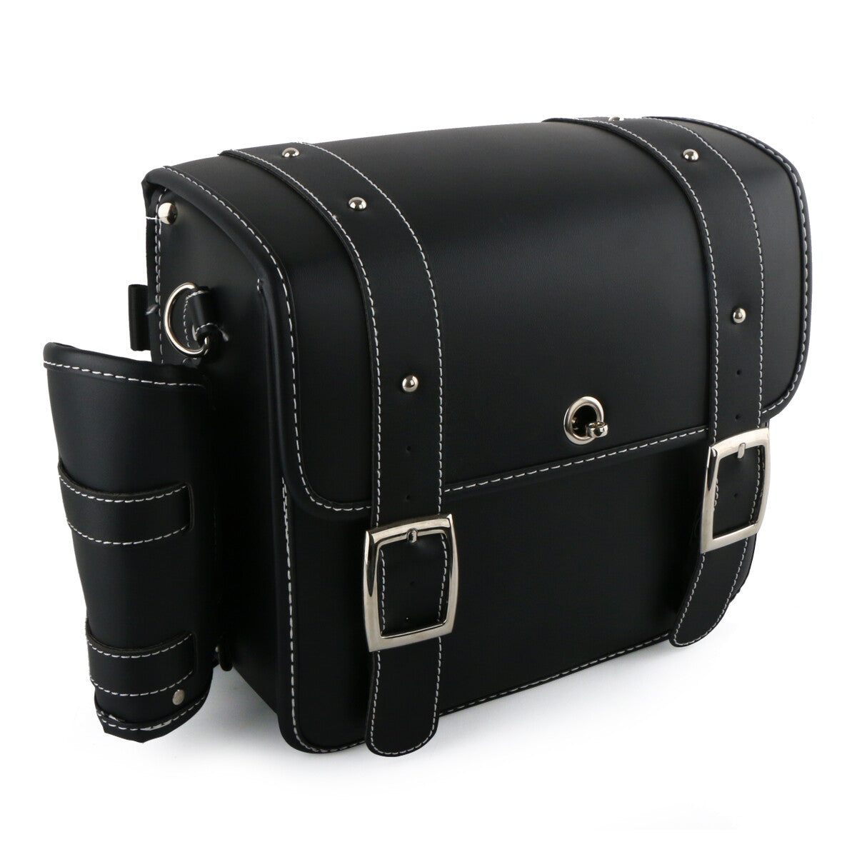 Motorcycle PU leather right side basket, saddle tool bag, waterproof with cup bag