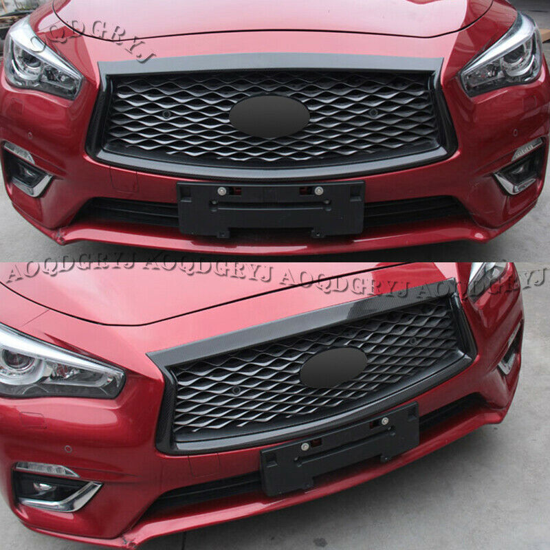 for Infiniti Q50 2018-2021 Carbon Fiber Front Grille Grill Moulding Trim Cover