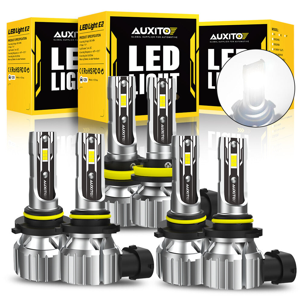 AUXITO 9005 9006 H11 LED bulb combination headlight and fog light kit, white high and low beam.