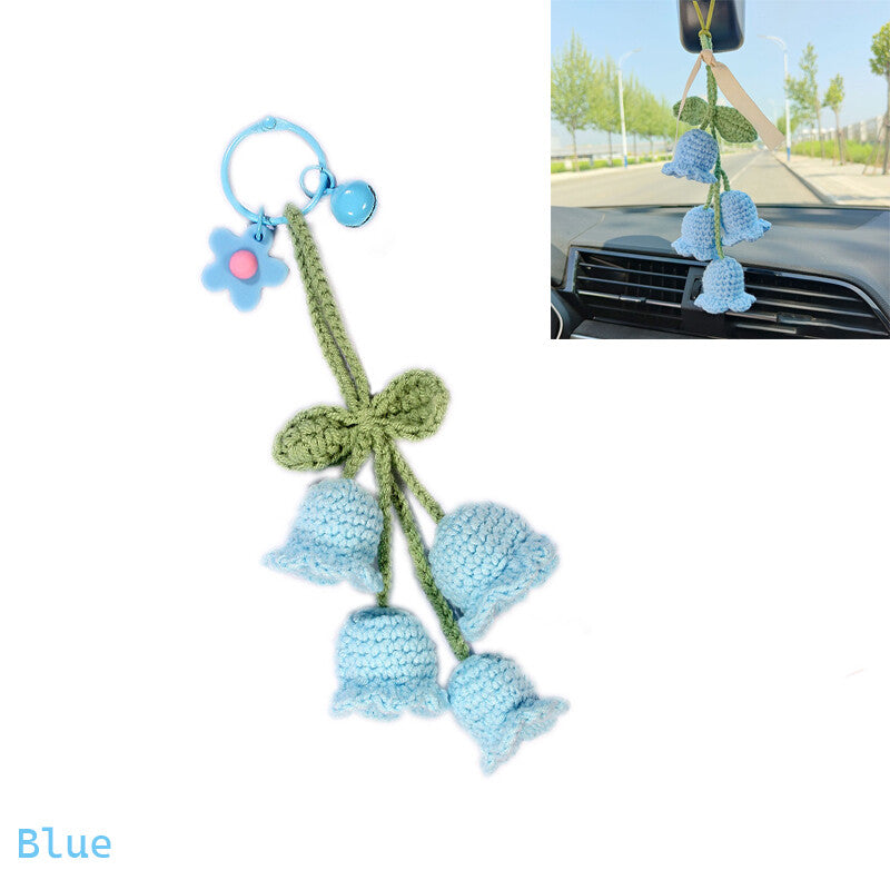 1Pc Hand-woven Bellflower Pendant for Rearview Mirror Hanging Accessory Blue