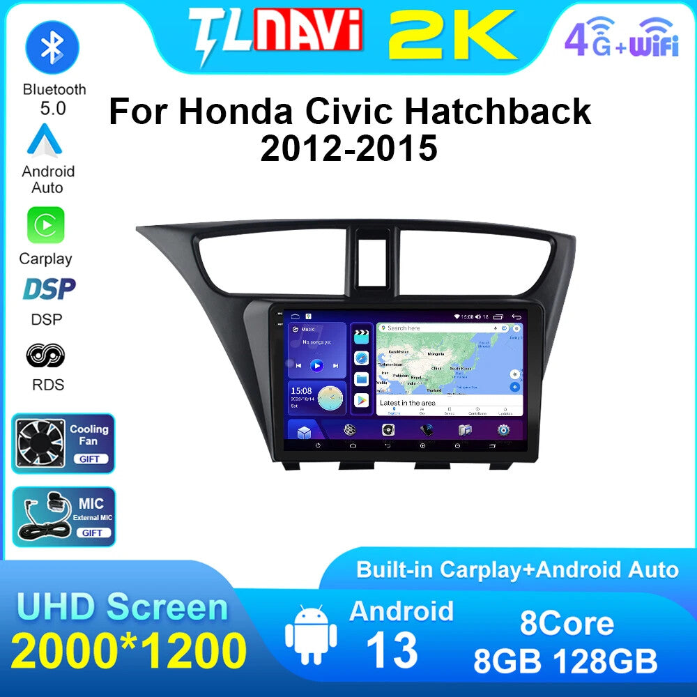 for Honda for Civic Hatchback 2012-2015 Android CarPlay Car Stereo Radio GPS Screen