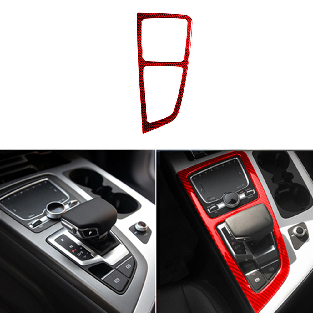 Red Carbon Fiber Interior Gear Shift Panel Trim Cover Sticker for Audi Q7 16-19